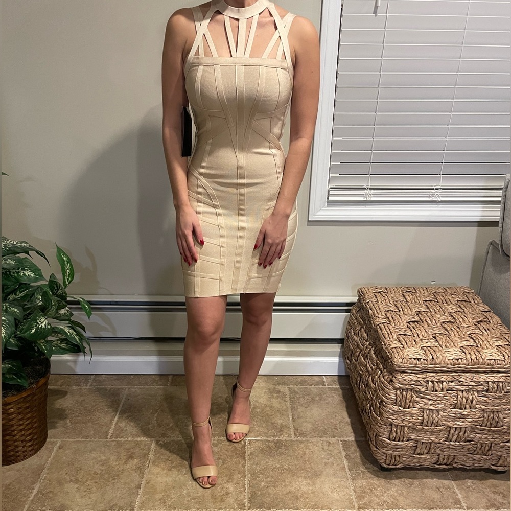 Bandage gold Bebe dress